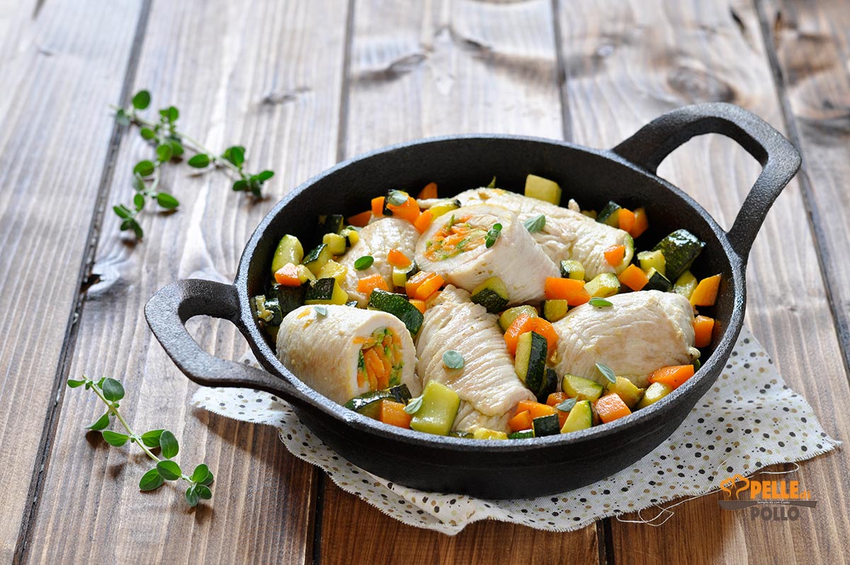 Involtini di tacchino con verdure in padella