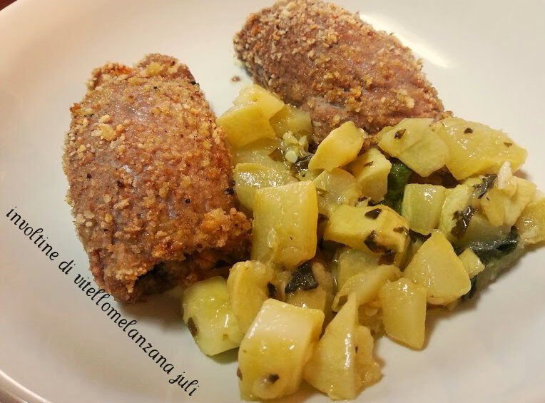 Involtini di vitello e melanzane con contorno di zucchine in agrodolce