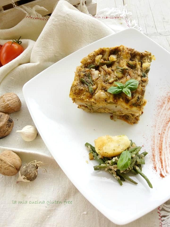 Lasagna al pesto con fagiolini e patate
