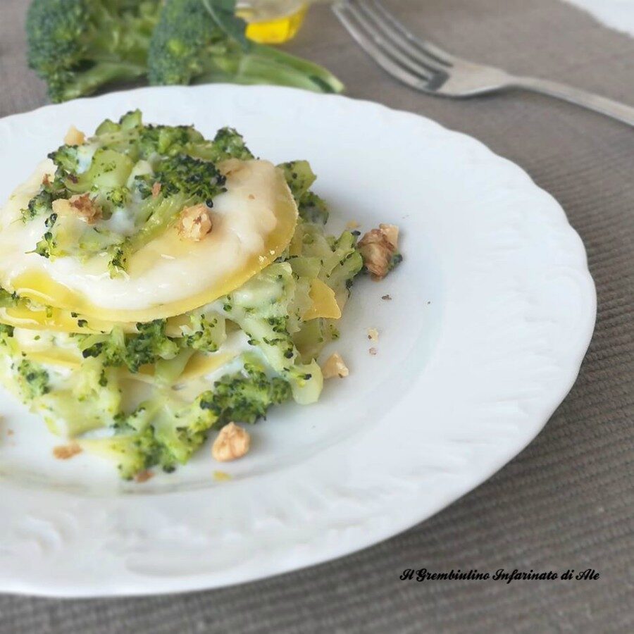 Lasagna con broccoletti siciliani e noci