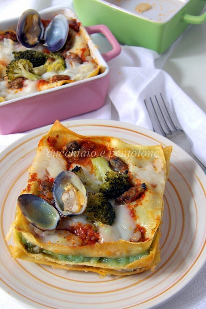 Lasagne ai broccoli e vongole e le loro vellutate
