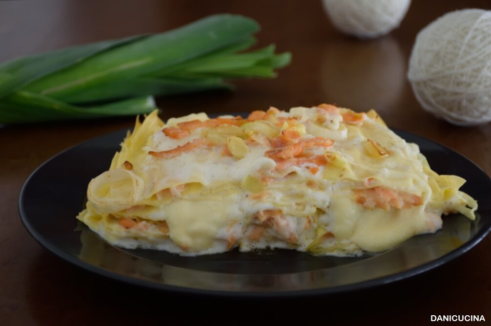 Lasagne ai porri e salmone affumicato