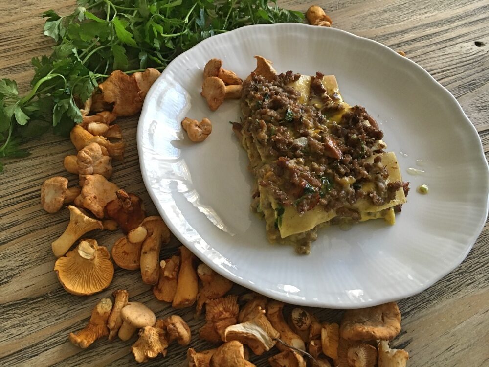 Lasagne al ragù bianco finferli e zafferano