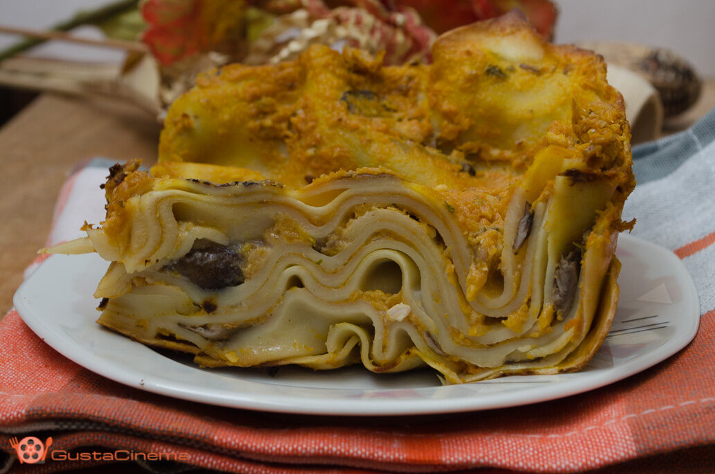 Lasagne con pesto di zucca e funghi