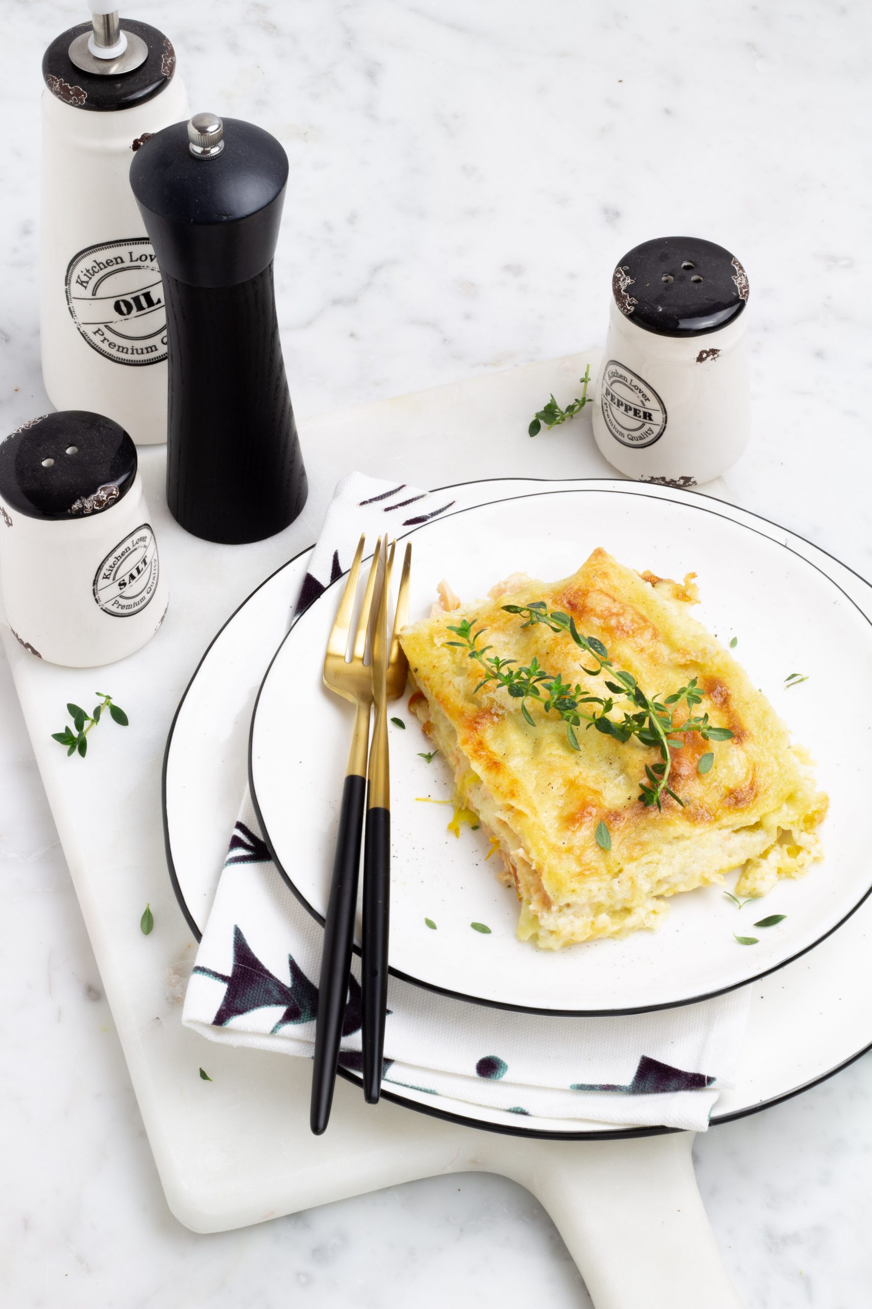 Lasagne con salmone e fiori di zucca