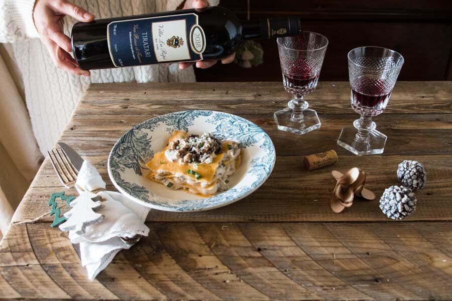 Lasagne con salsiccia, radicchio rosso di Treviso e fonduta di Asiago stravecchio