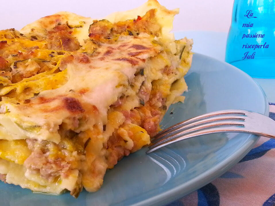 Lasagne con zucca e zucchine salsiccia