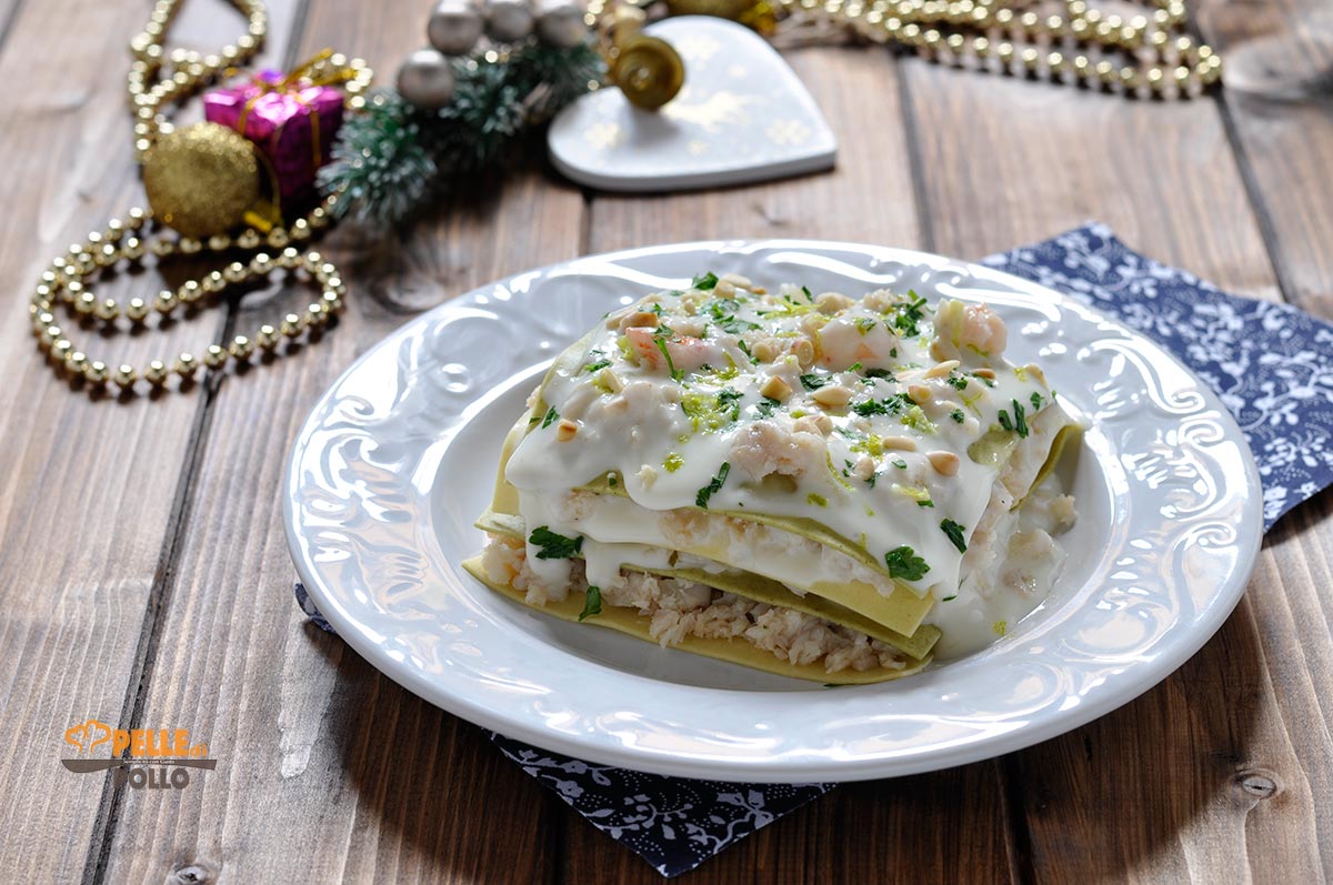 Lasagne di pesce con limone e pinoli