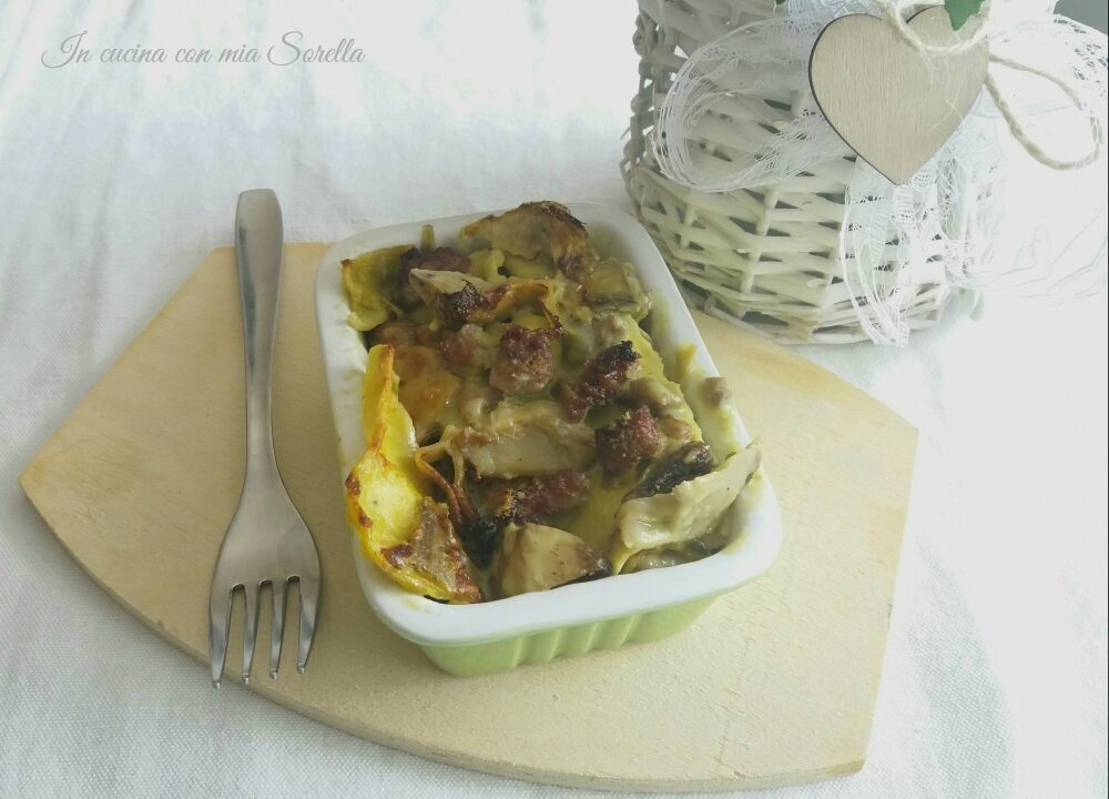 Lasagne salsiccia e carciofi con besciamella agli asparagi