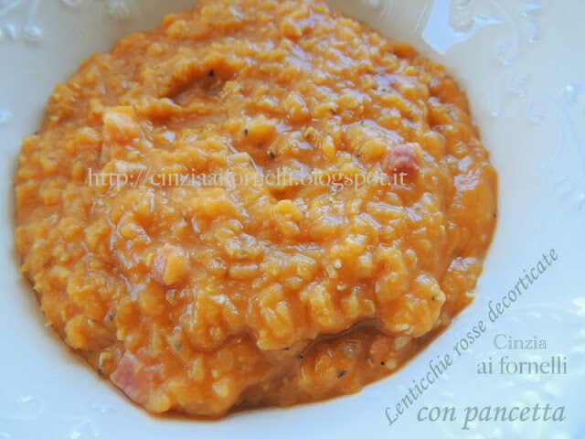 Lenticchie rosse con pancetta