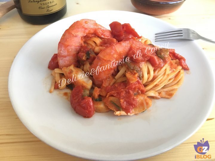 Linguine baccal e code di gamberi