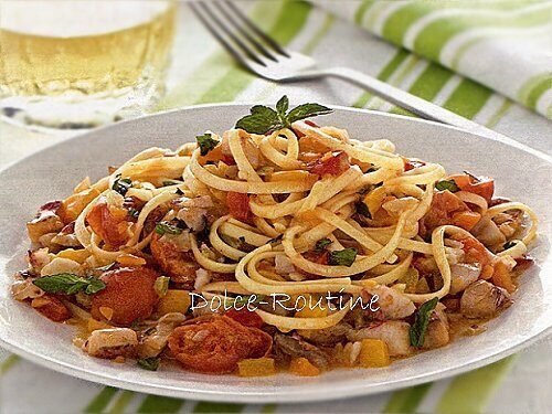 Linguine con triglie e peperoni
