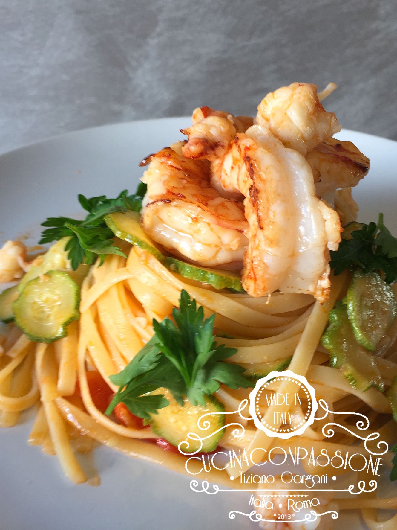 Linguine con zucchine e gamberoni