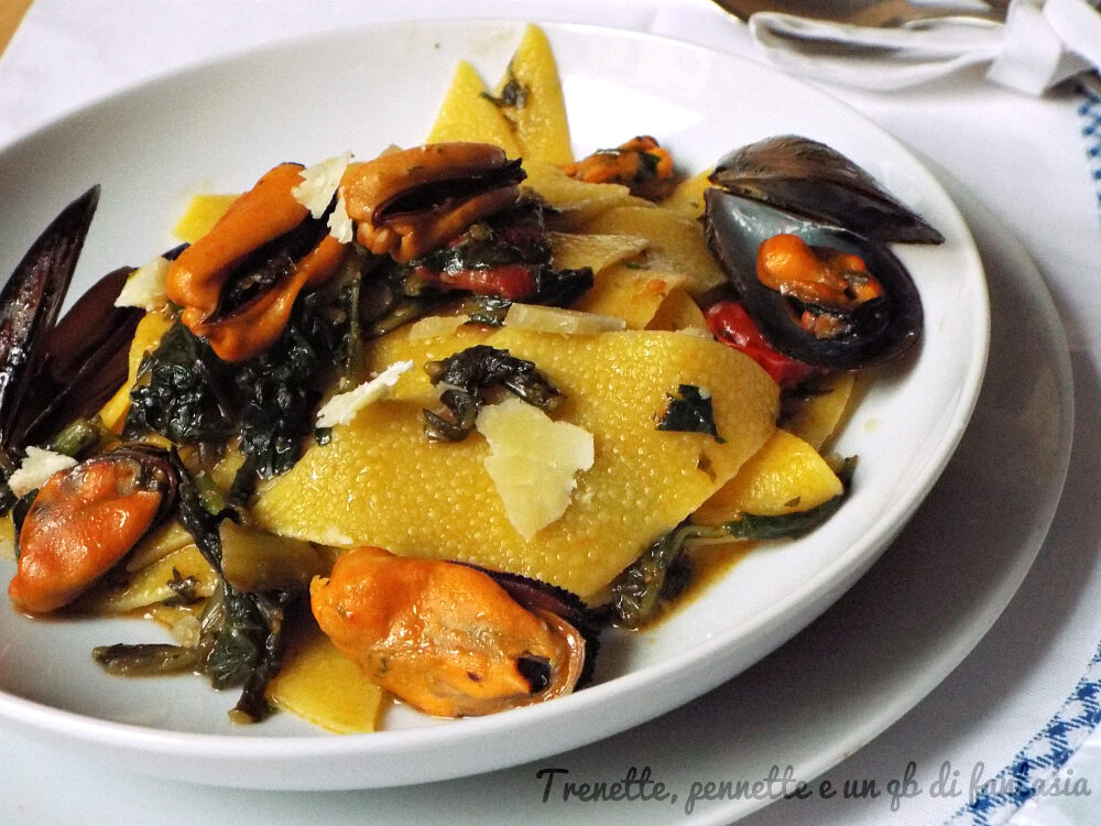 Maltagliati con cicoria e cozze al pecorino