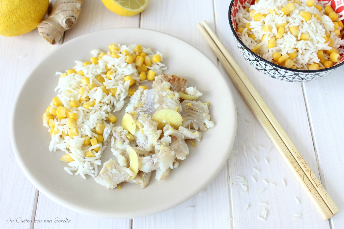 Merluzzo al limone e zenzero con basmati e mais