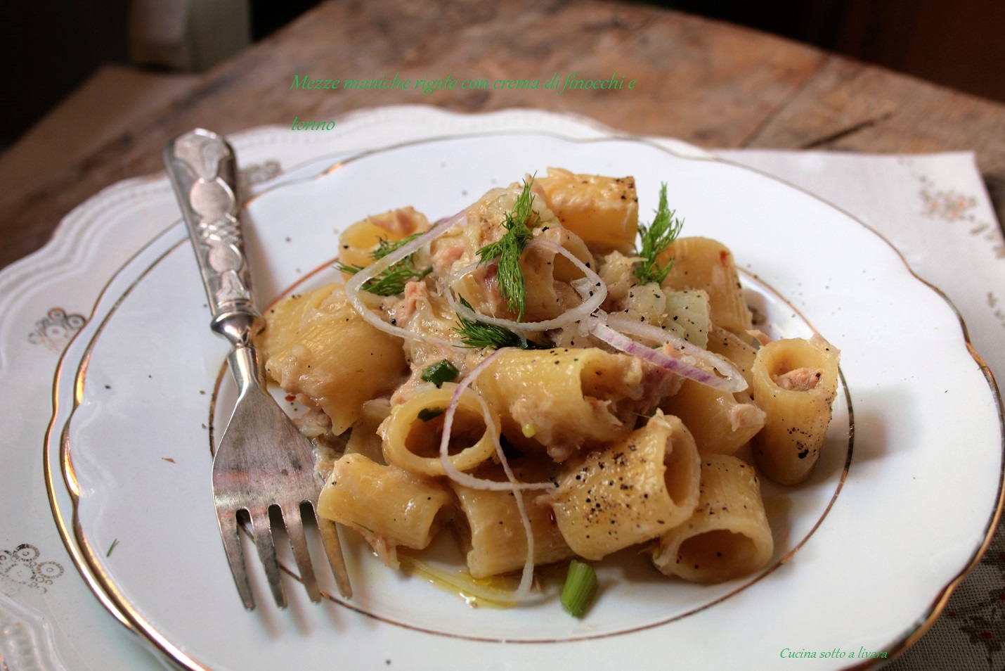 Mezze maniche rigate con crema di finocchi e tonno