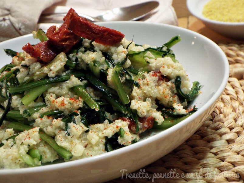 Miglio con foglie di puntarelle e pomodorini sott’olio