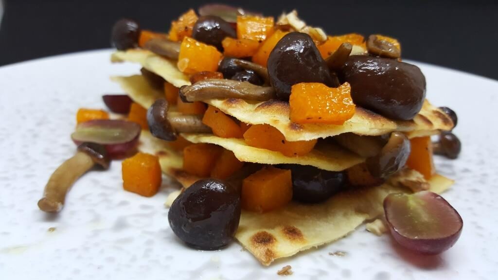Millefoglie di farro con funghi e zucca