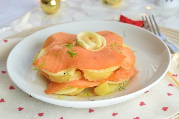 Millefoglie di salmone, patate e finocchi