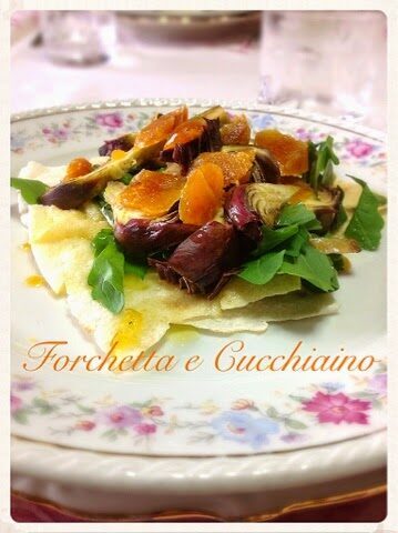 Millesfoglie di carciofi, rucola e bottarga