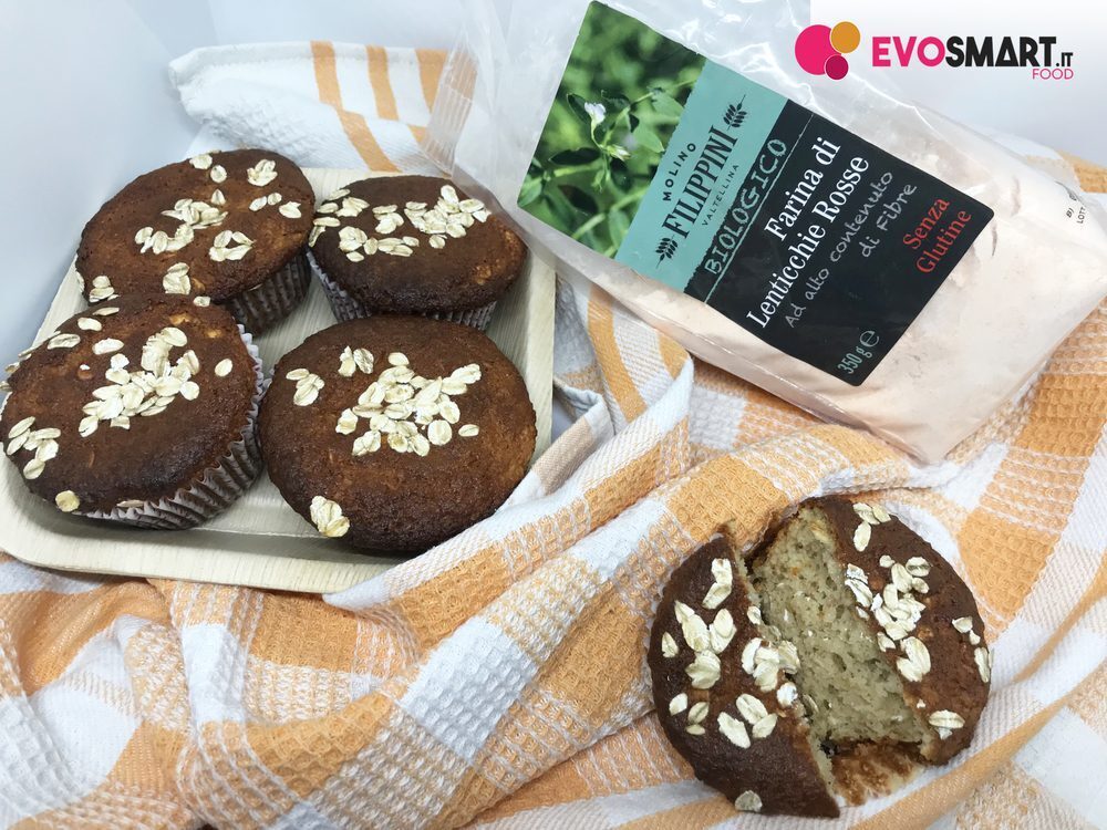 Muffin con farina di lenticchie rosse e fiocchi d’avena