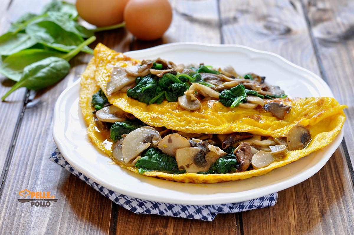 Omelette con funghi e spinaci