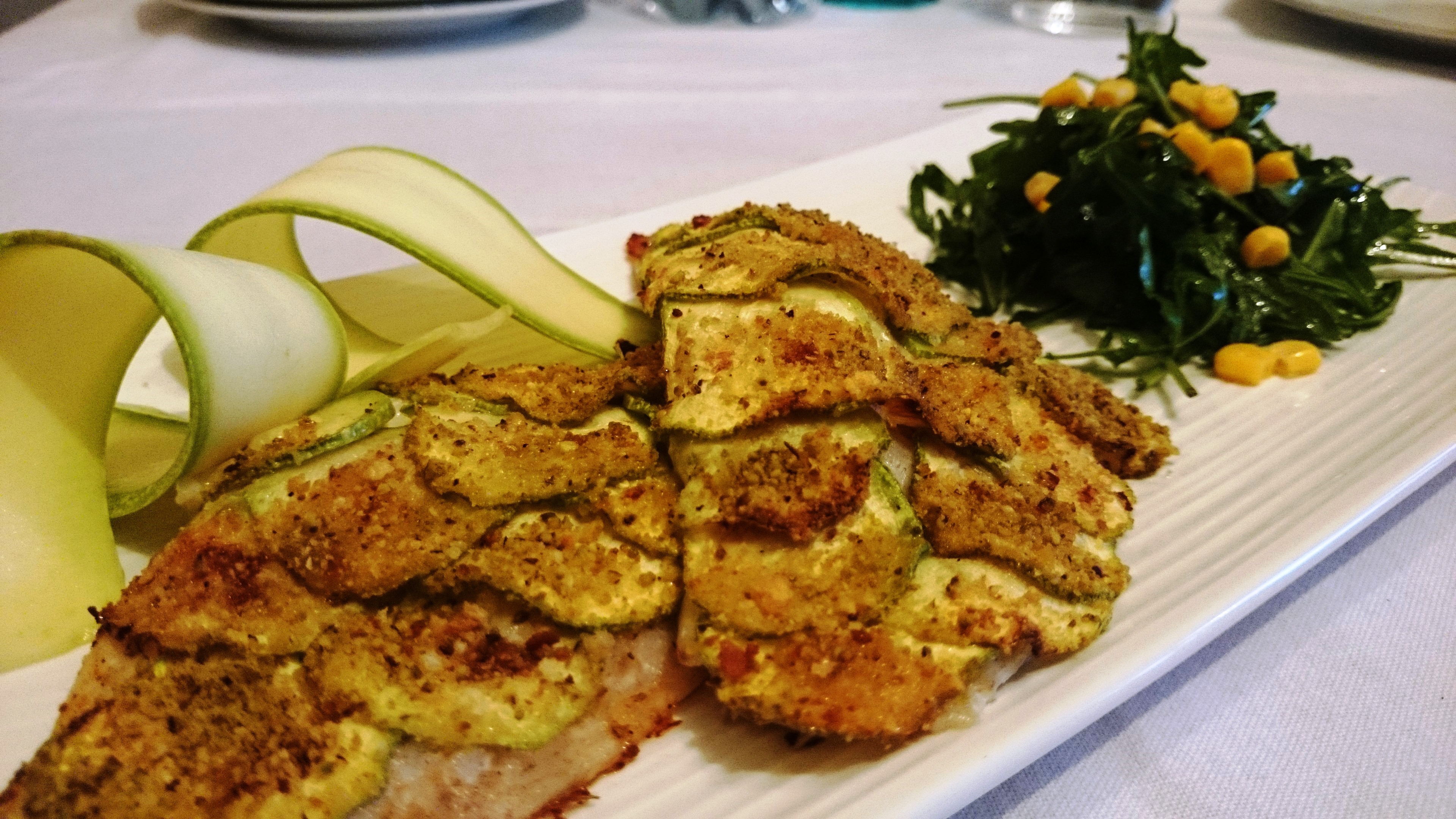 Orata in crosta di zucchine al pistacchio