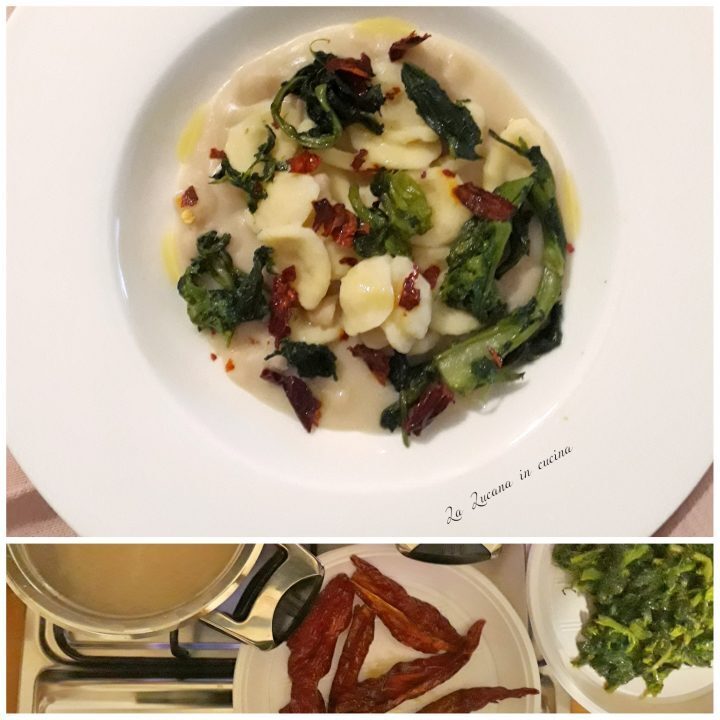 Orecchiette con fagioli, erbette di campo e peperoni cruschi