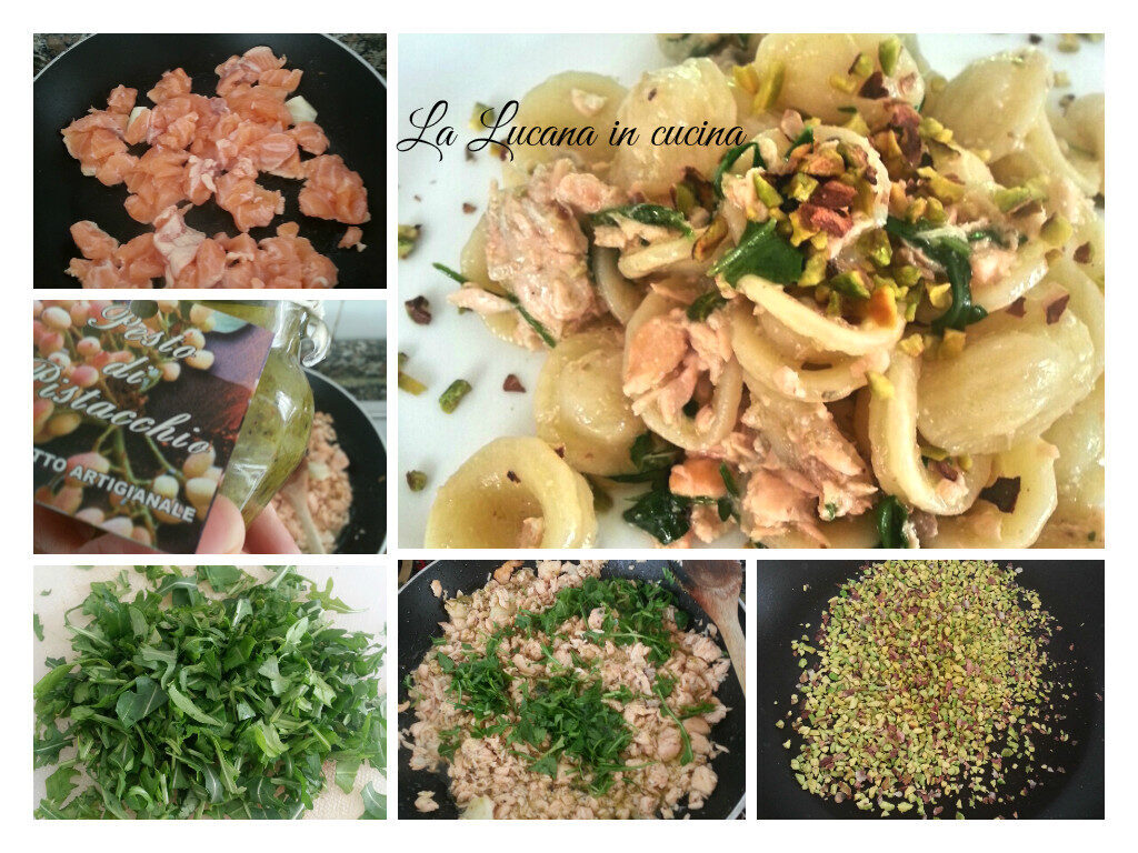 Orecchiette con salmone, pistacchio e rucola