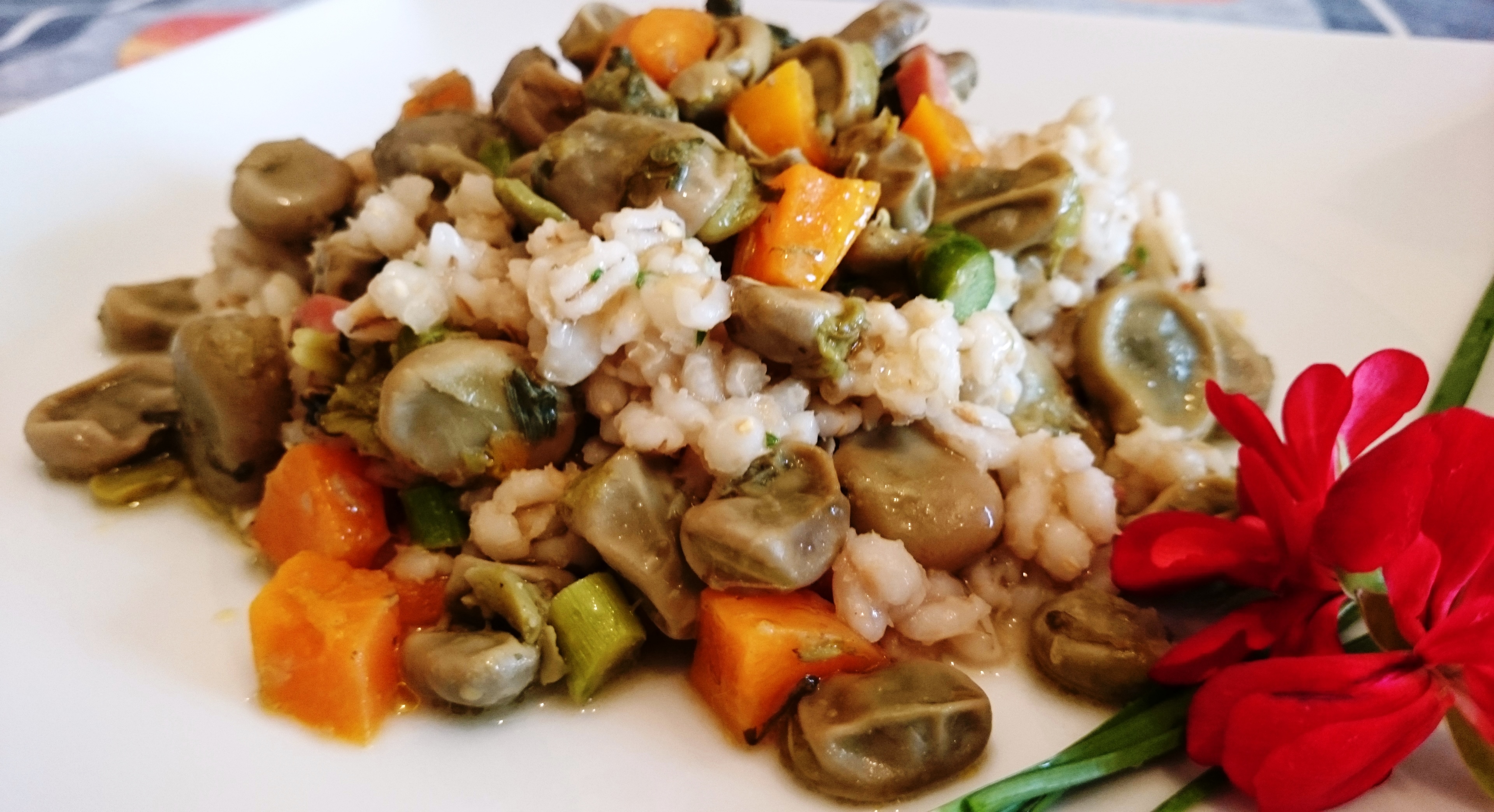 Orzo perlato con fave carote e asparagi