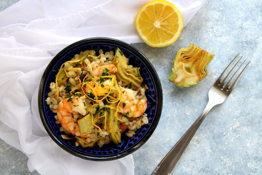 ORZO SALTATO CON GAMBERI CARCIOFI E LIMONE
