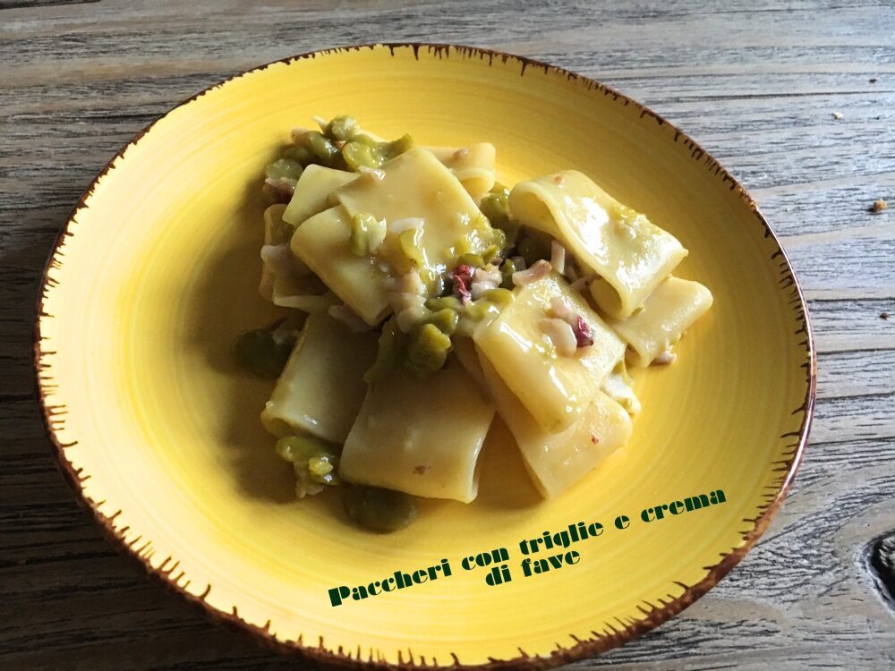 Paccheri con triglie e crema di fave