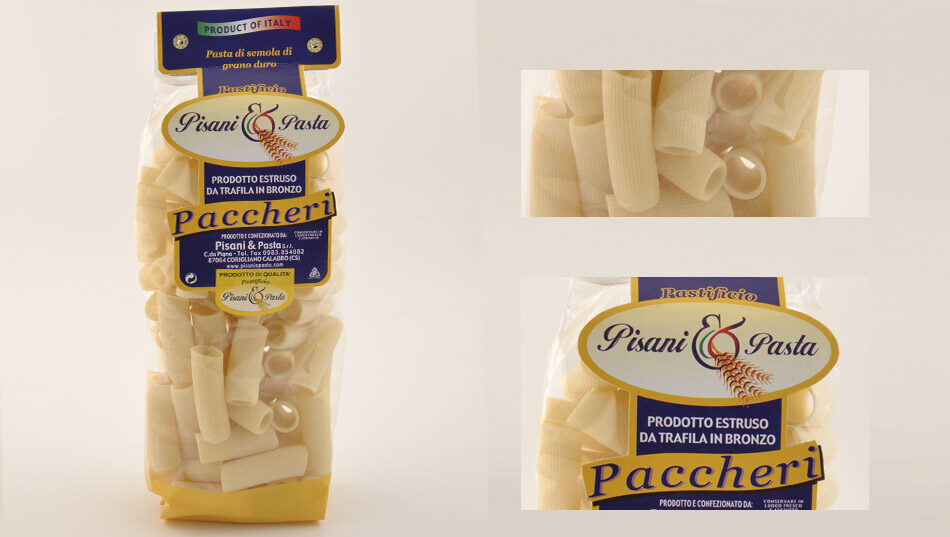 Paccheri gratinati con zucchine piselli e speck