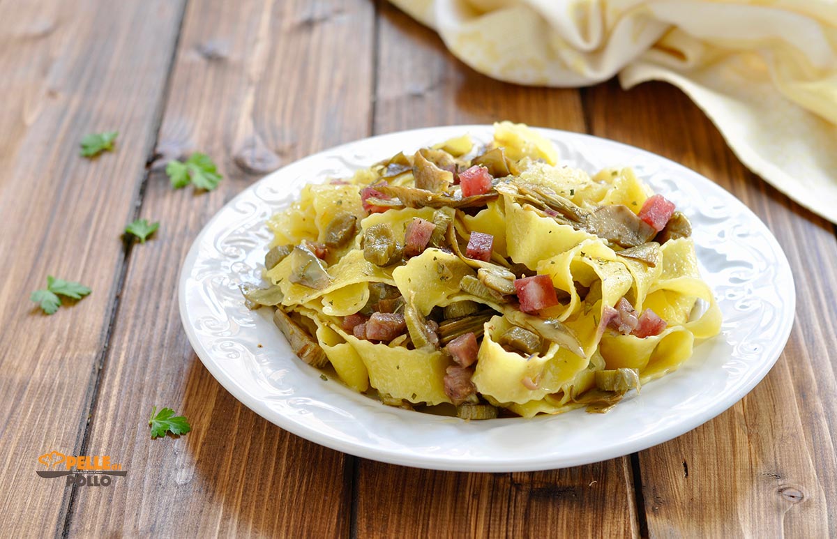 Pappardelle ai carciofi e salame