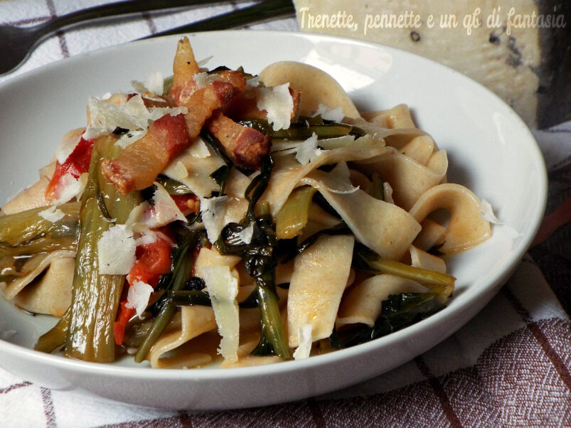 Pappardelle al farro con cicoria e pancetta croccante