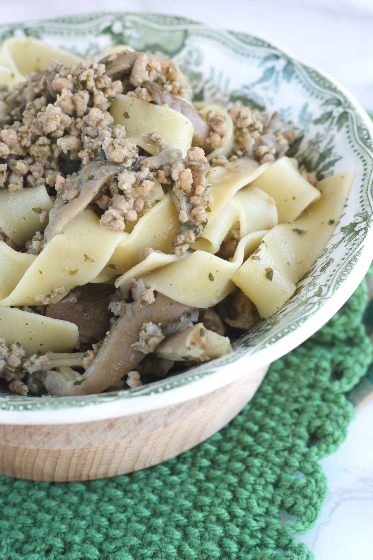 Pappardelle funghi e carne macinata