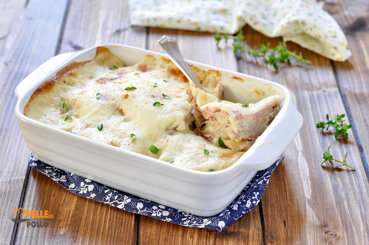 Parmigiana di melanzane bianca con prosciutto e besciamella