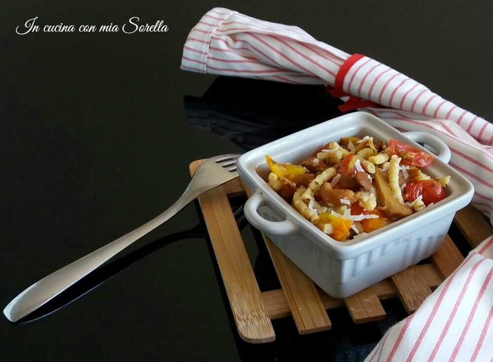 Passatelli asciutti ai pomodorini e funghi finferli