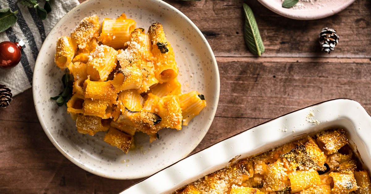 Pasta al forno vegan alla zucca