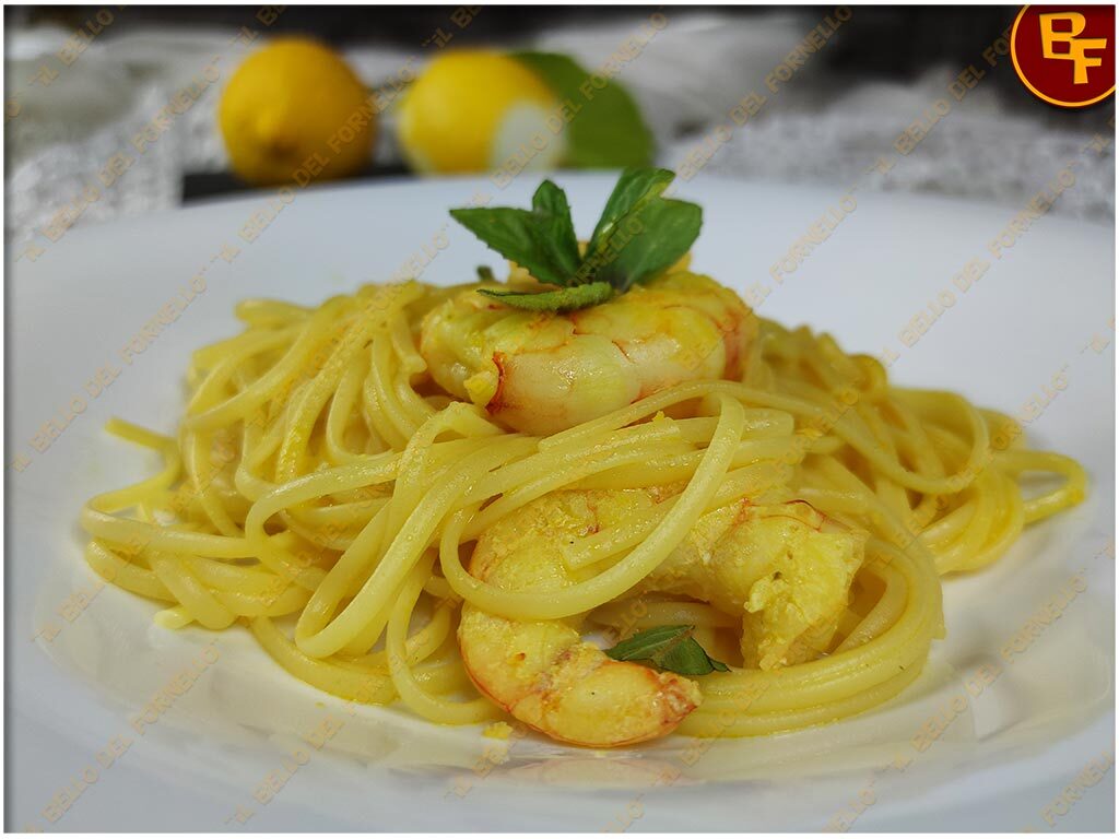 Pasta al limone con gamberi