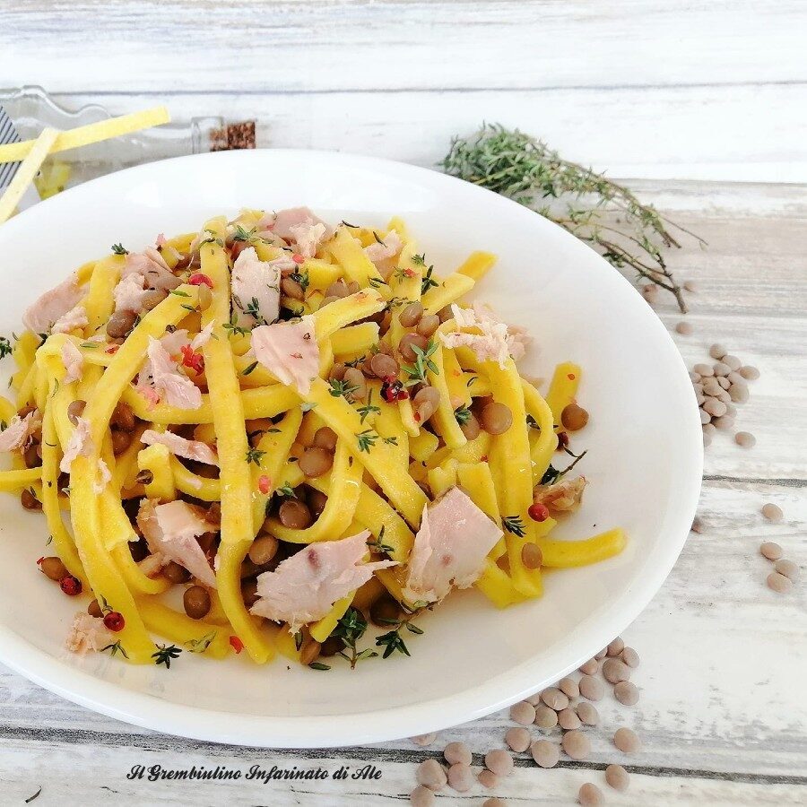 Pasta al limone con tonno e lenticchie