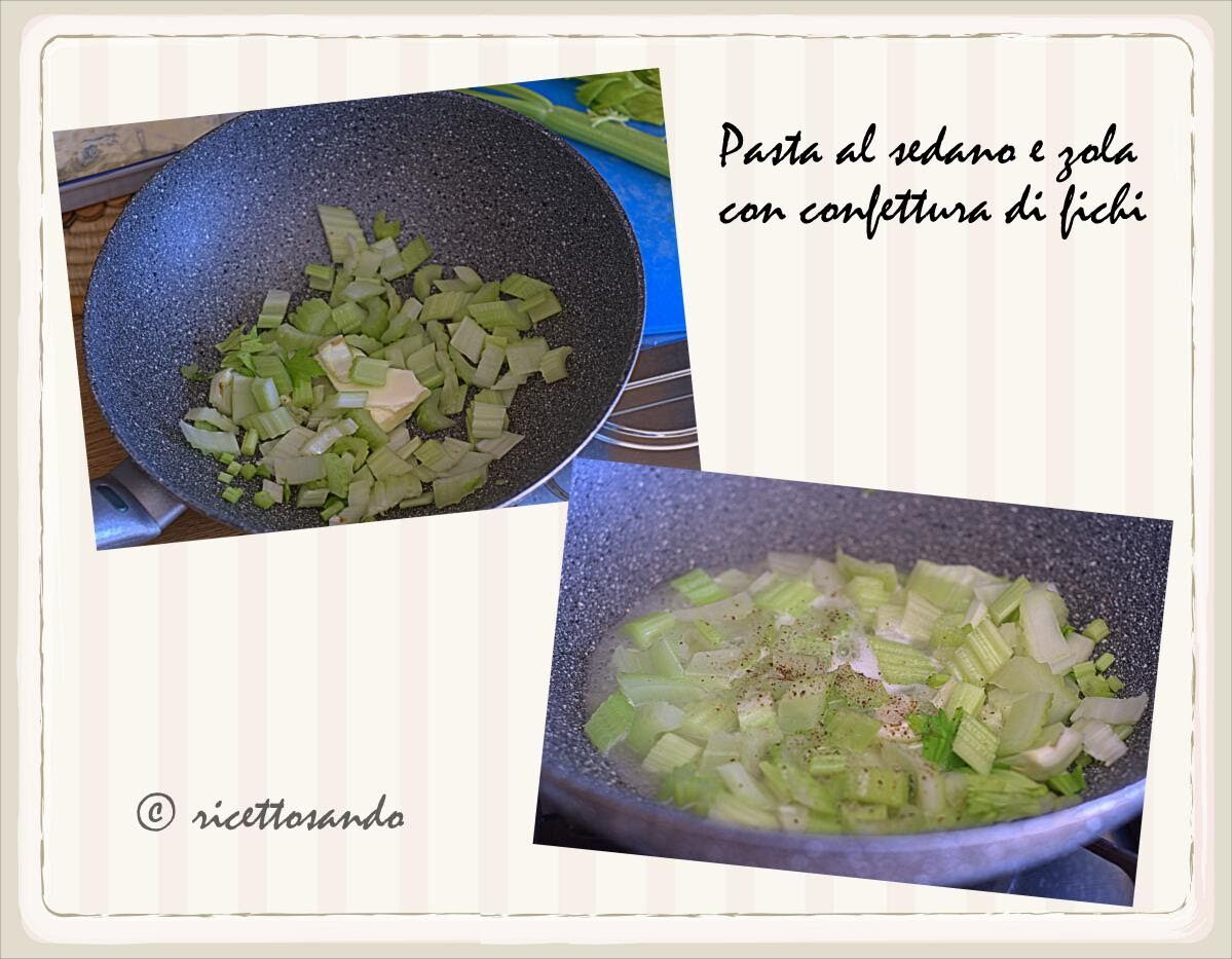 Pasta al sedano e zola con confettura di fichi