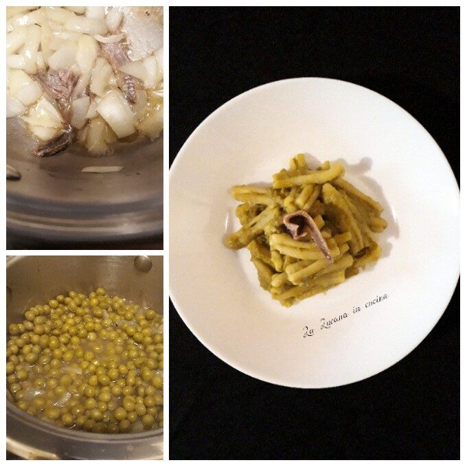 Pasta con crema di piselli e acciughe
