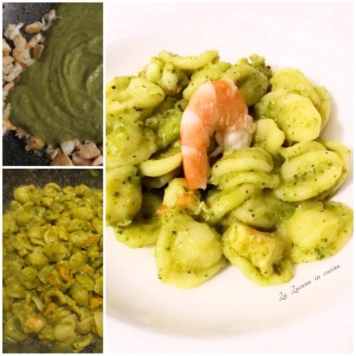 Pasta con crema di zucchine e gamberi