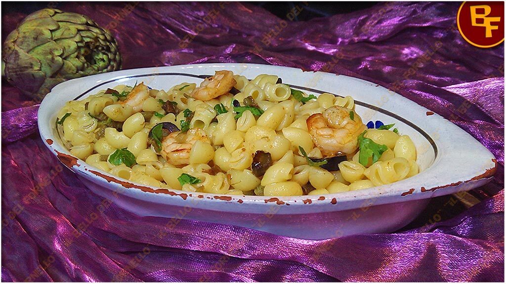 Pasta con gambi di carciofo e gamberi