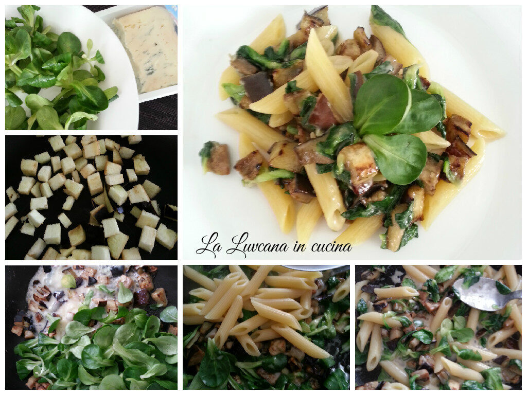 Pasta con melanzane, valeriana e gorgonzola