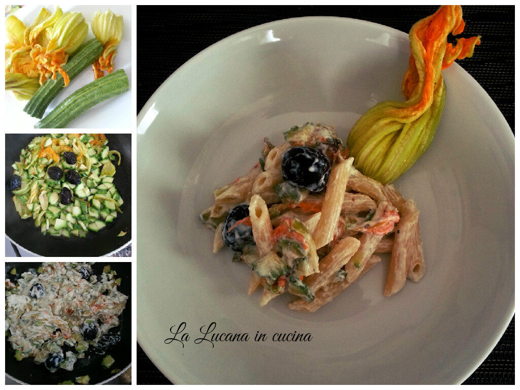 Pasta fiori di zucca, zucchine e ricotta