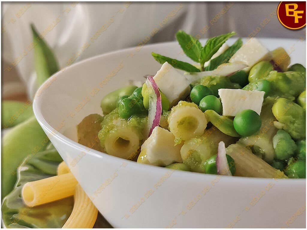 Pasta fredda con fave piselli e primo sale