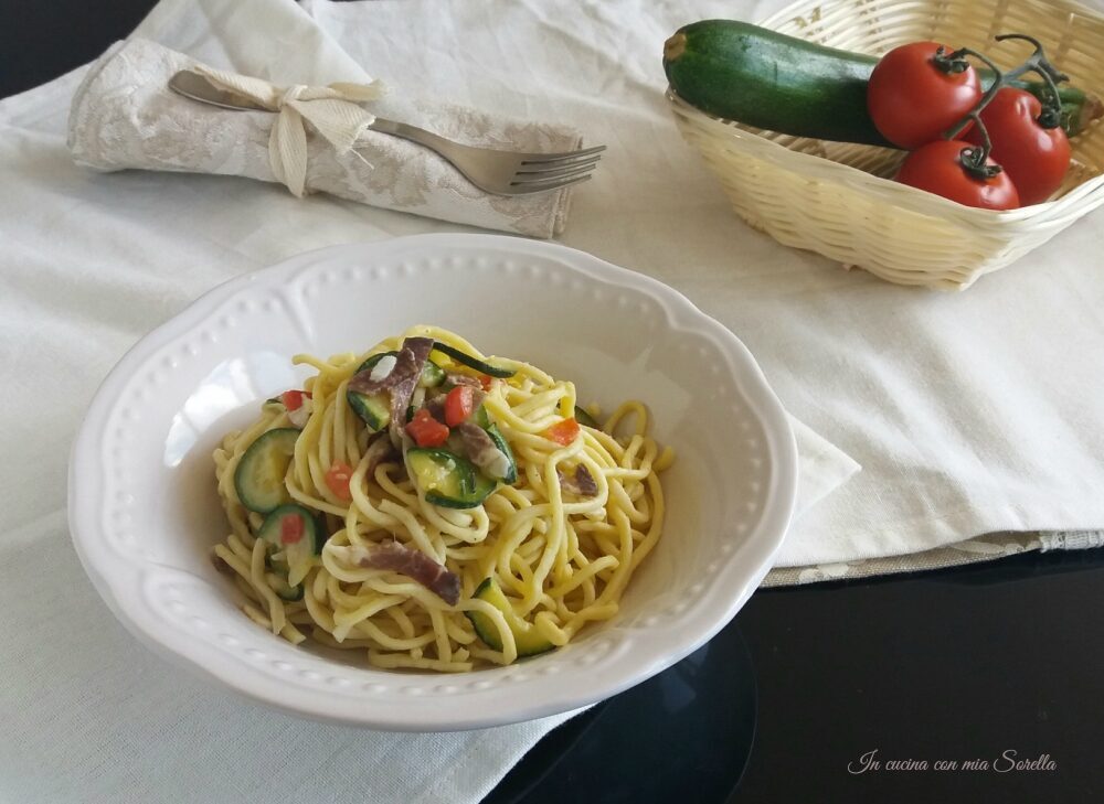 Pasta fresca con zucchine e prosciutto crudo