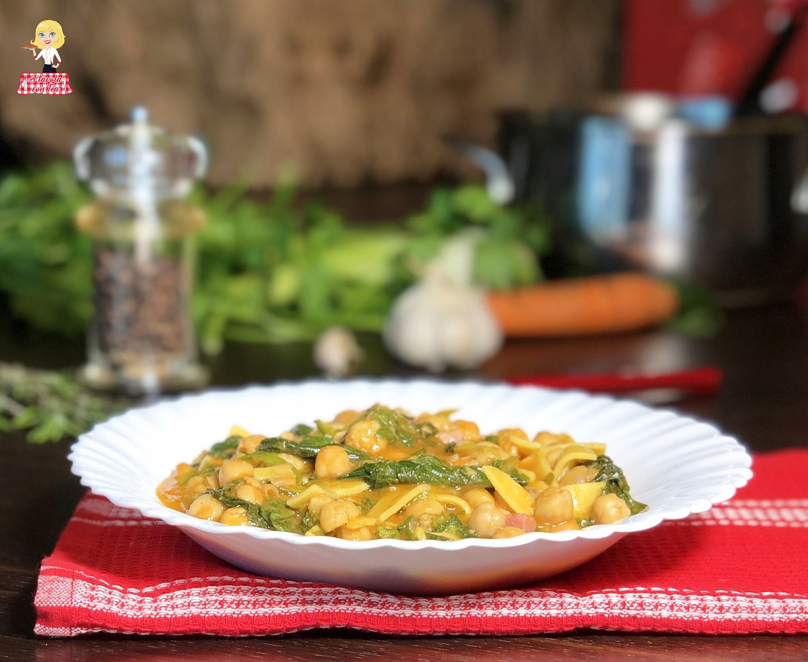 Pasta in zuppa di ceci e spinaci